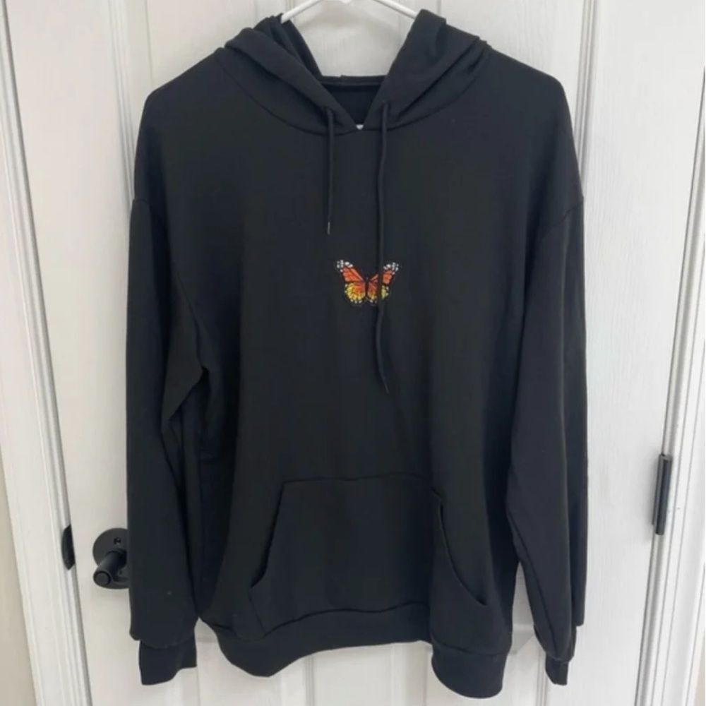 Shein Black Monarch Butterfly Hoodie Sweatshirt Womens Size M